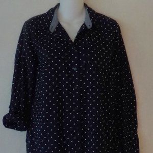 HAD IT TOO LONG GOTTA GO Tommy Hilfiger blouse sz M 8 10 navy polka dot EUC